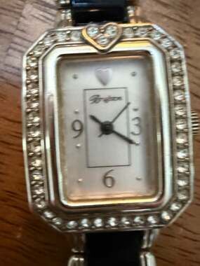 Brighton Encino Women's Quartz Watch with Crystal Accents and Black Bracelet